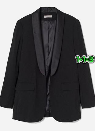 🎁1+1=3 шикарный черный женский жакет пиджак h&amp;m с атласным воротником, размер 48 - 50