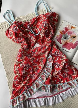 Класний яскравий купальник танкіні і спідничка з трусиками  новий з етикетками