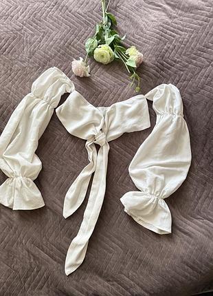 Білий топ з обʼємними рукавами, білий топ з рукавами, топ блуза