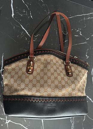 Сумка gucci bamboo gg canvas (оригінал) монограм