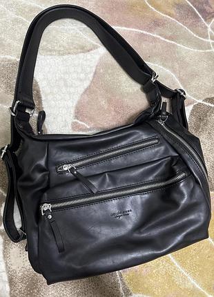 Сумка трансформер в рюкзак, чорна, еко шкіра