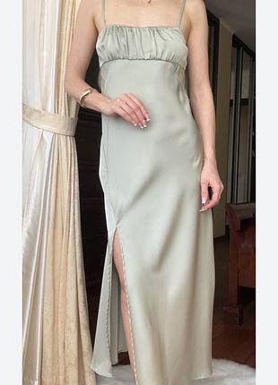 Zara сатинова сукня ,л-хл ,фісташкова ,атласна ,вечірня,в білизняному стилі