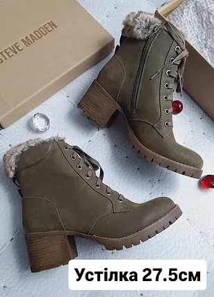 Steve madden оригінал темно-оливкові ботинки на тракторній підошві та підборах