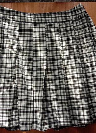 Спідниця жіноча юбка в клітинку у складку чорна біла тенісна шкільна new look