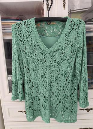 Брендовый ажурный свитер, мятный цвет, размер м л