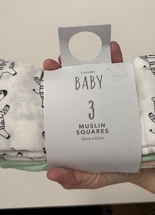 Новий набір дитячих пелюшок пеленки  george 3 шт 70*70 см муслін разноцветные
