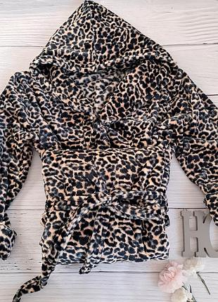 Халат лео леопардовый принт 4xl большой батал рваная махра теплый