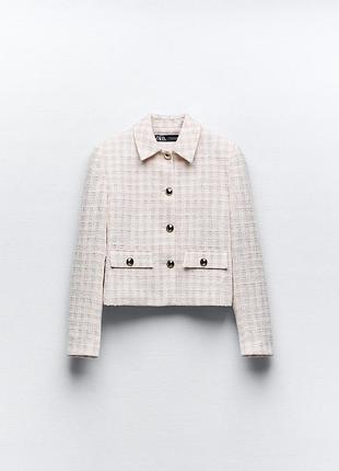 Піджак жакет зара твідовий рожевий розовий