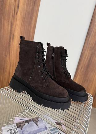 Зимние теплые замшевые ботинки с мехом натуральная замша зимові теплі черевики з хутром