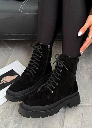 Зимние теплые замшевые ботинки с мехом натуральная замша зимові теплі черевики з хутром