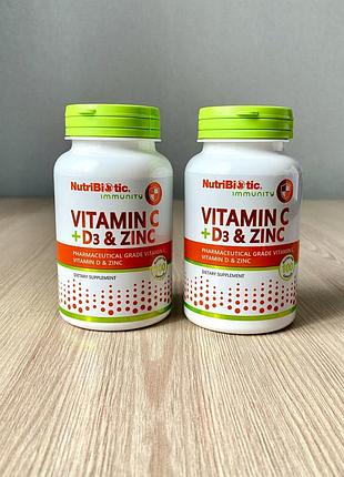 Вітаміни с + d3 та цинк, nutribiotic, immunity, 100 капсул