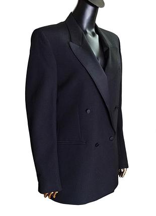 Двубортный структурированный пиджак фрак vintage с мужского плеча и атласными лацканами