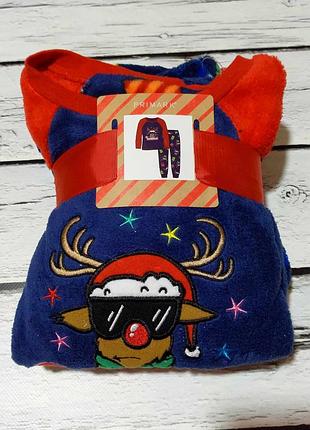 Теплая плюшевая детская махровая пижама флисовая на мальчика комплект теплый кофта штаны