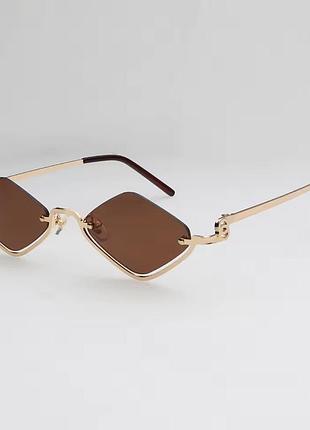 Тренд женские солнцезащитные очки ромбы золотистая металлическая оправа стильные солнечные очки