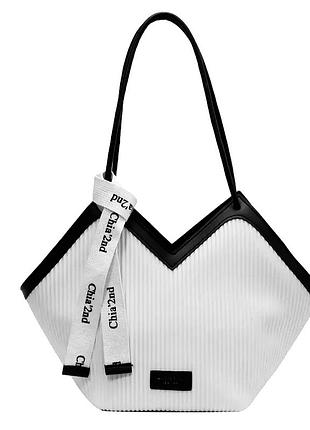 Тренд стильна біла чорна жіноча сумка на плече тоут шопер якісна екошкіра