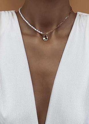 Тренд стильный золотистый подвес цепочку чокер колье ожерелье кулон имитация жемчужин