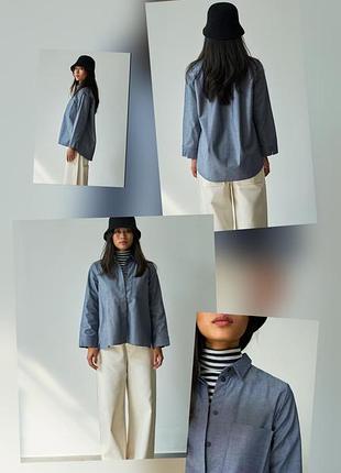 Блуза-рубашка шамбре из 100% органического хлопка серо-голубая от немецкого бренда christiane strobel