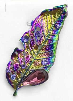 2в1 необычная брошь - кулон лист турмалинового окраса