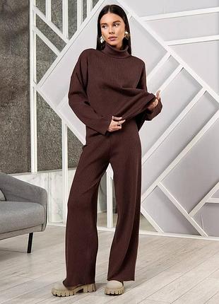 Брючный теплый костюм шоколад повседневный костюм вмрубочная осень зима