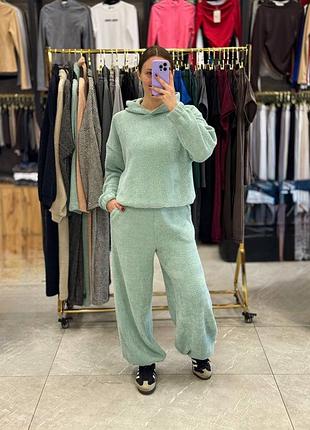 Повседневный костюм из альпаки из худи с капюшоном с брюками с кулисками по низу