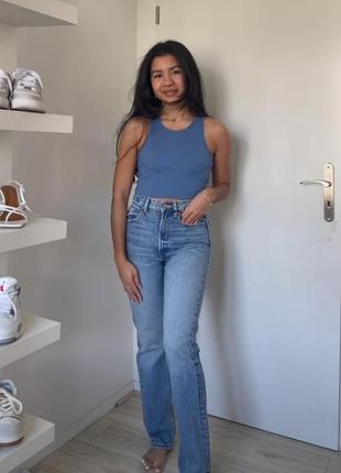 Джинсы синие прямые 34 36 high rise straight fit zara 4365/040