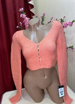 Шерстяной укороченный свитер на пуговицах zara p/s