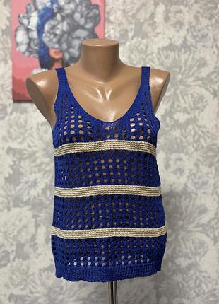 Жилетка вʼязана жіноча синя