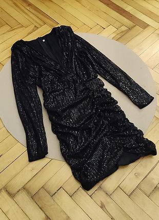 Вечернее черное платье коктейльное с пайетками