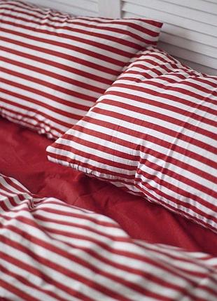 Постільна білизна червона смужка євро бавовна