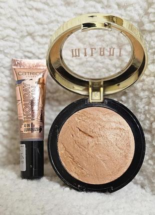 Лот из 2х бронзеров:
catrice holiday skin luminizer 4 in 1 в оттенке 010 
milani baked bronzer 05 soleil