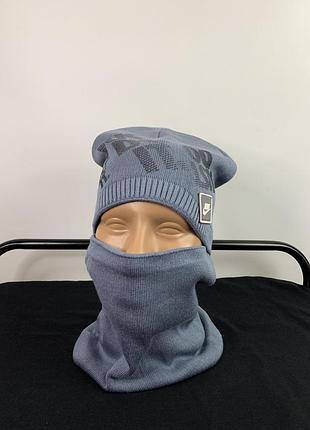 Зимняя шапка и баф на подростка флис