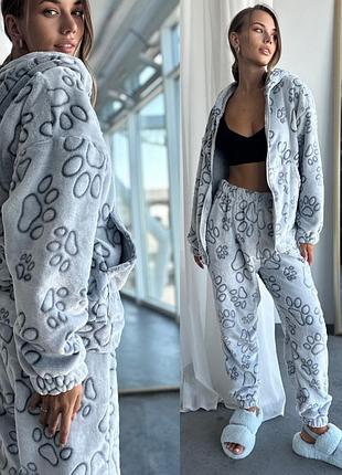 Женский домашний костюм двойка кофта на молнии + штаны ткань махра двусторонняя