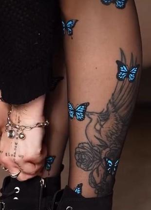 Жіночі чорні колготки з принтом метелик 🦋