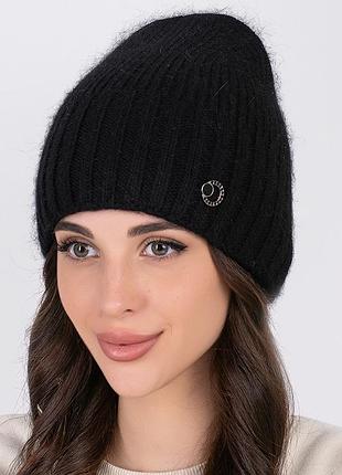 Тепла жіноча шапка подвійна ангора зимова