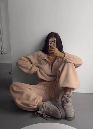 Женский теплый спортивный костюм двойка двухсторонний флис полар