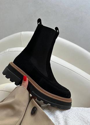 Челси 11283, р.35,36,37,38,39,40,41, натуральная замш, черный замш/кор вставка