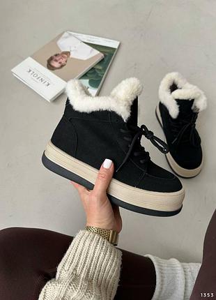 Зимние ботинки черные на платформе