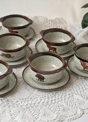 Бульонниця з блюдцем глазурована кераміка вінтаж німеччина бульонниці глибокі тарілки супові