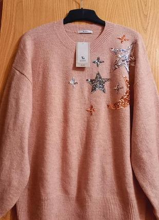 Tu -нарядный джемпер вышивкой пайетками, бренд 🧡🗯🧡🗯 акрил