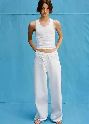 Білі джинси zara з перехресною талією crossover