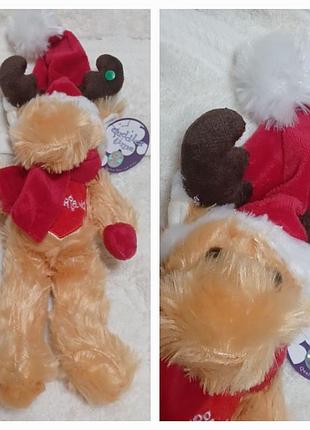 Новая мягкая игрушка олень в костюме санта клауса guddles time