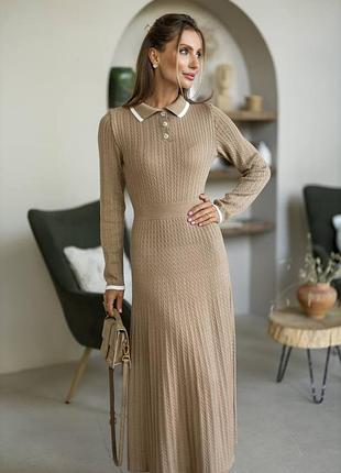 Вязанное платье хлопок с воротником