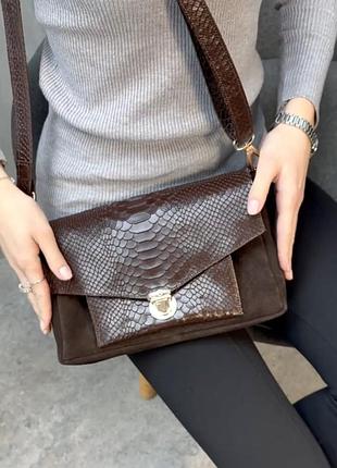 Шоколадна сумка натуральна шкіра клатч