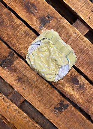 Детский многоразовый памперс (подгузник) с принтом totsbots (тотсботс onesize оригинал желто-белый)