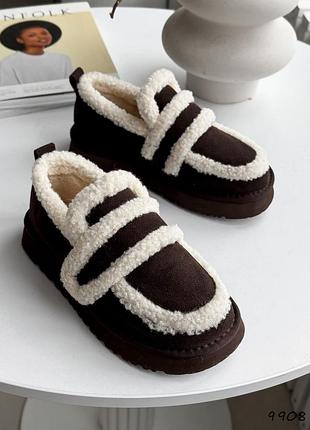 Натуральна замша, модні жіночі коричневі лофери  rebi