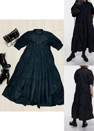Жіноче довге чорне плаття zara вільного крою з пишними рукавами