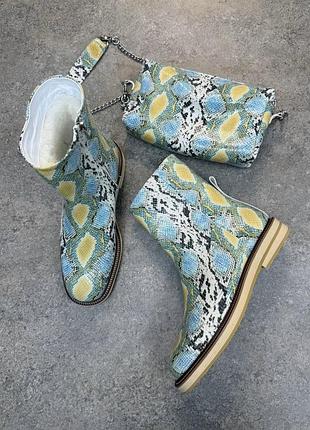 Черевики swiss натуральна шкіра пітон блакитний жовтий шкіра натуральна зима демі
