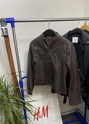 Шкіряна вінтажна куртка mango real leather ретро бомбер натуральна кожа 1.2