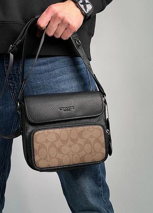 Сумка coach sullivan flap crossbody in signature canvas beige/black