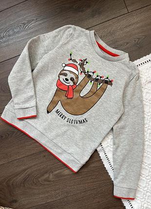 Сірий різдвяний світшот светр з лінивцем 9 10 років осінь зима